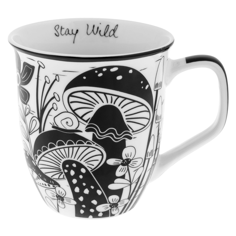 Karma boho 12oz ceramic mug-“stay wild”/mushroom artwork - NWT